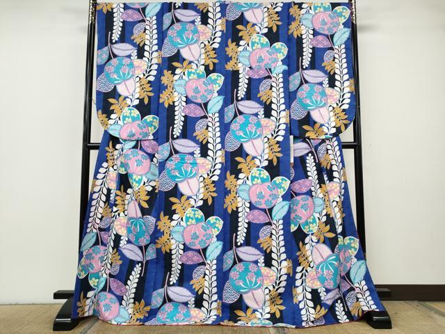 平和屋着物●小振袖　二尺袖　草花間道　洗える着物　未使用　CABH2775ut｜平和屋