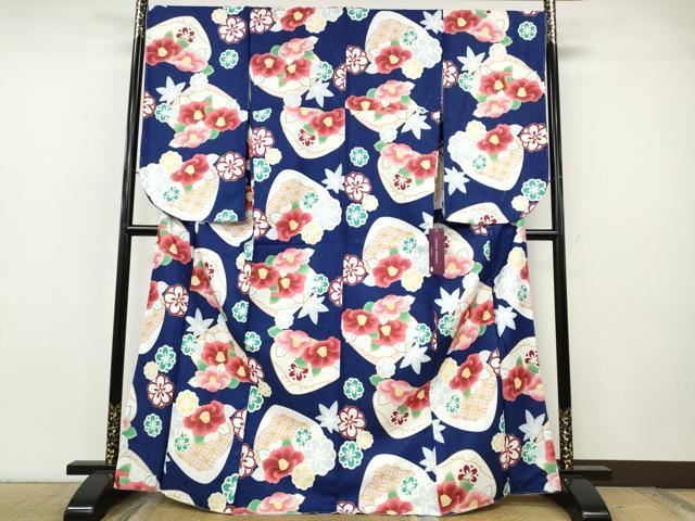 平和屋着物●小振袖　二尺袖　貝合せ花文　洗える着物　未使用　CABH2776ut｜平和屋
