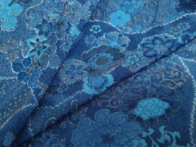 平和屋着物▽上質な小紋 単衣 草花文 鬼しぼ縮緬 正絹 逸品 DABF1848ud|平和屋