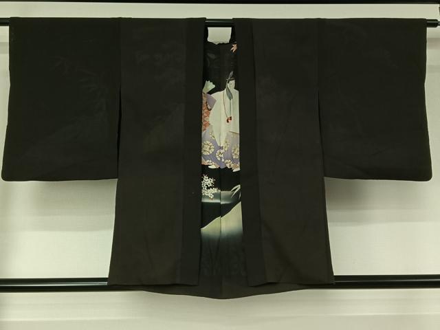 平和屋着物▽アンティーク 大正ロマン 羽織 無双 紗袷 紗×紗 源氏物語 黒地 正絹 逸品 AABJ3448jh|平和屋