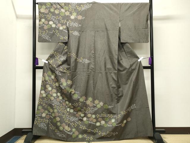 平和屋着物●訪問着　本場染大島紬　絞り　枝花文　正絹　逸品　CABG4628gh｜平和屋