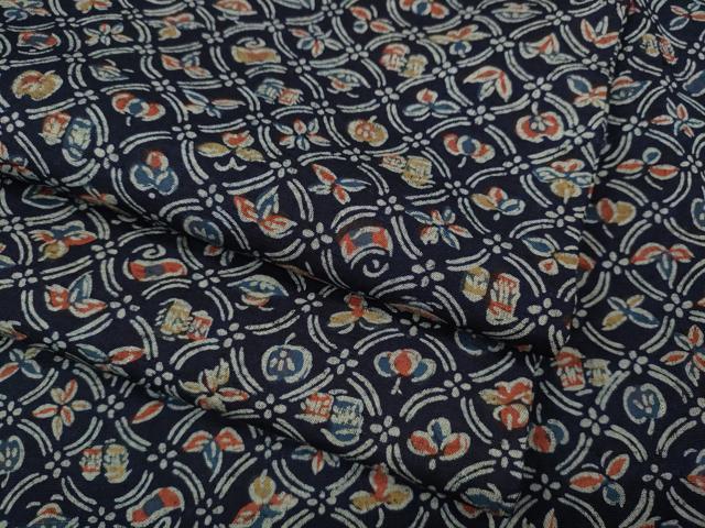 平和屋着物●上質な小紋　紬地　型染め　吉祥花文　正絹　逸品　CABH2456ut｜平和屋