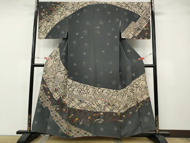 平和屋着物●訪問着　型染め　地紙草花文　正絹　逸品　CABH2464ut｜平和屋