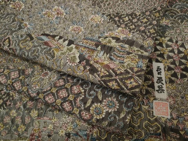 平和屋着物●二代目更甚　江戸更紗　小紋　雲重ね人物風景花文　正絹　逸品　CABH2765ut｜平和屋