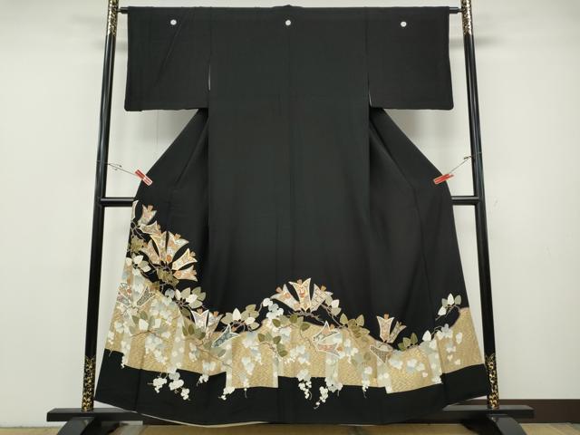 平和屋着物●豪華黒留袖 駒刺繍 吉祥蔦の葉花文 金彩 正絹 逸品 CABH2745ut|平和屋