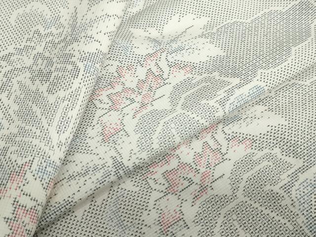 平和屋着物●本場大島紬　白大島　9マルキ　120亀甲　雲取り草花文　正絹　逸品　DABF1780ud｜平和屋