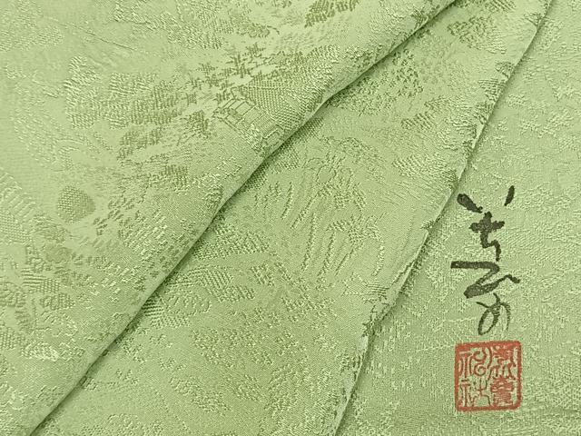 平和屋着物●上質な色無地　作家物　風景地紋　若菜色　さが美扱い　正絹　逸品　AABI9468fy｜平和屋