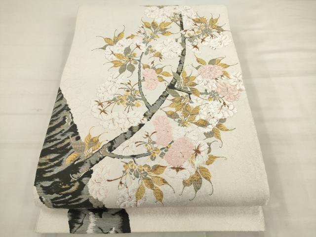 平和屋着物●六通柄袋帯　桜染　左近桜　金銀糸　正絹　逸品　AABK6749pf｜平和屋