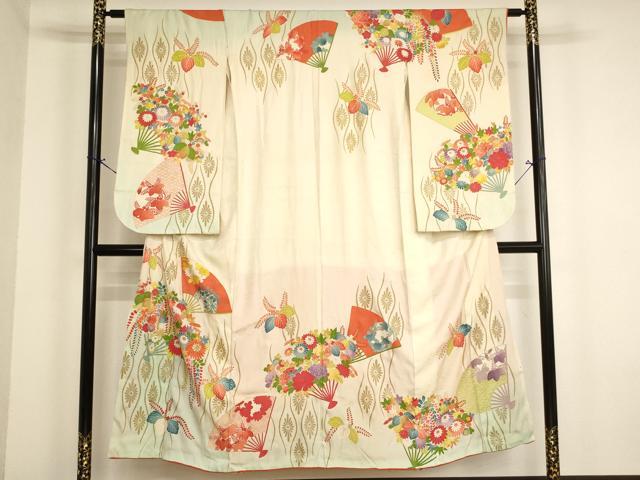 平和屋着物∵女の子 十三参り 子供 祝着 刺繍 扇面花文 暈し染め 金糸 金彩 逸品 AABJ5259ja|平和屋