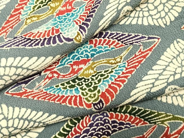 平和屋着物●上質な小紋　型染め　双鶴菱　鬼しぼ縮緬　正絹　逸品　AABJ4080fy｜平和屋 19,500円