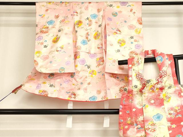 平和屋着物[]七五三　女の子　３歳　祝着　三つ身　被布セット　花丸文　暈し染め　金彩　逸品　AABJ5258ja｜平和屋