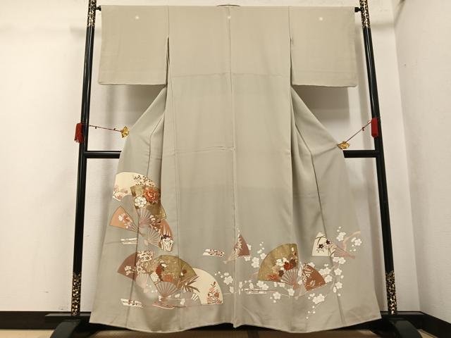 平和屋着物●豪華色留袖 駒刺繍 扇面花文 金彩 正絹 逸品 AABJ6262ph|平和屋