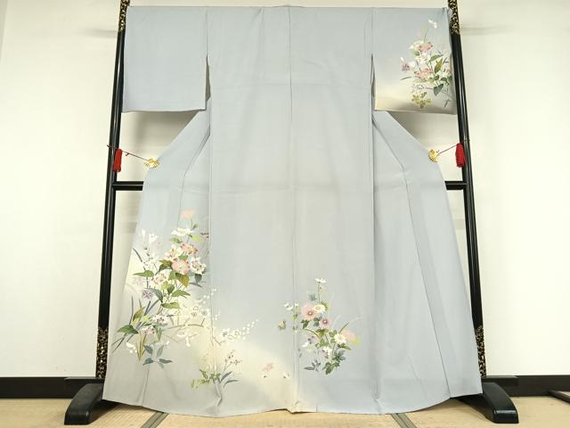 平和屋着物▽訪問着　単衣　友禅　草花文　暈し染め　正絹　逸品　AABJ3542jh｜平和屋