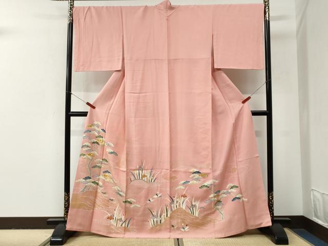 平和屋着物●豪華色留袖 駒刺繍 浜松籬草花文 金彩 正絹 逸品 CABG0950yc|平和屋