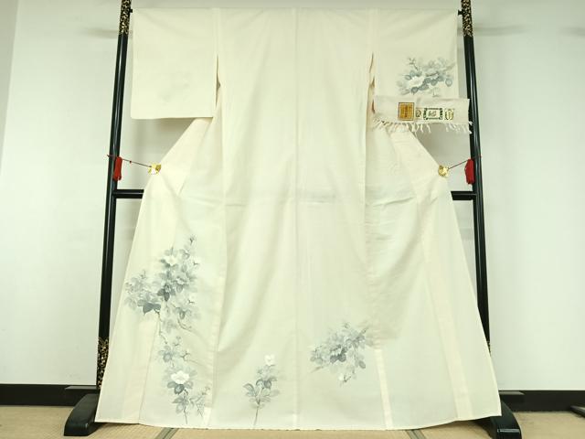 平和屋着物▽結城紬　訪問着　単衣　枝花文　証紙付き　正絹　逸品　AABJ1527jh｜平和屋