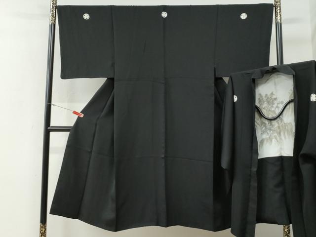 平和屋着物●男性　黒紋付　羽織セット　羽裏：遠山樹林文　正絹　逸品　CABG0183yc｜平和屋 42,900円