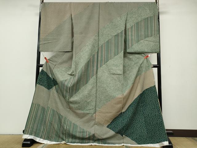 平和屋着物●訪問着　型染め　切嵌こぼれ松葉吉祥文　仮絵羽　正絹　逸品　未使用　CABH2525ut｜平和屋
