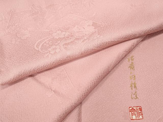 平和屋着物●染色作家　奥田祐斎　色無地　祐斎白樺染　文箱花地紋　紅梅色　正絹　逸品　CABH9666ut｜平和屋