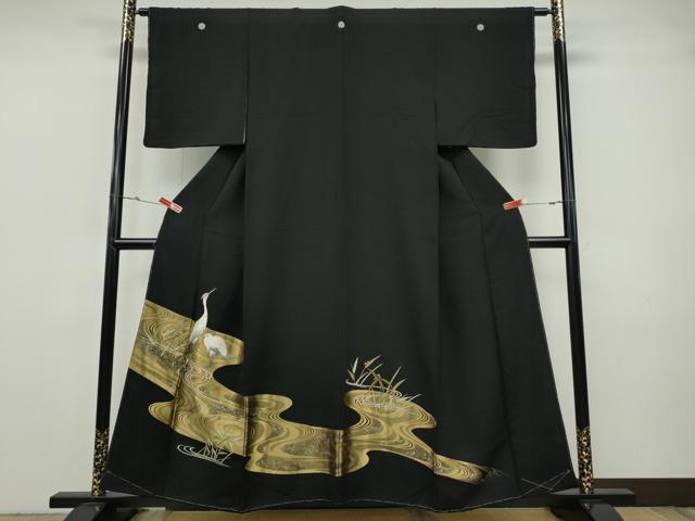 平和屋着物●豪華黒留袖 寿光織 鷺 流水草花文 金銀糸 正絹 逸品 CABH9714ut|平和屋