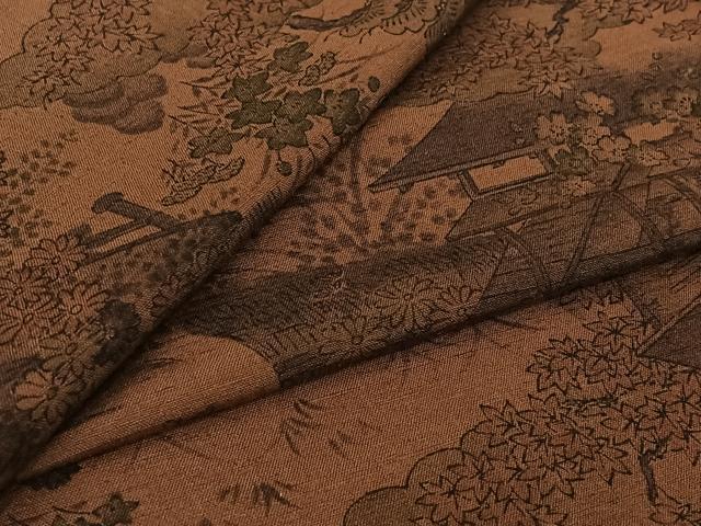 平和屋着物▽上質な小紋　単衣　風景花文　正絹　逸品　未使用　AABJ3620jh｜平和屋