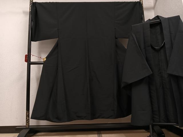 平和屋着物●男性　色無地　アンサンブル　黒色　洗える着物　AABJ3866ph｜平和屋