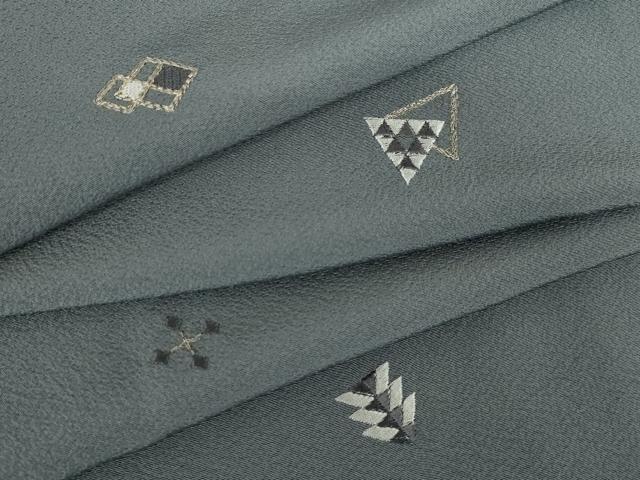 平和屋着物●上質な小紋　総刺繍　幾何学文様　正絹　逸品　AABJ4934ck｜平和屋