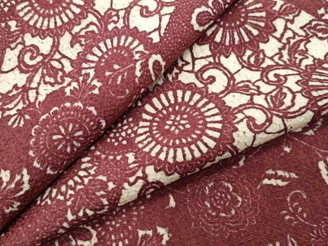 平和屋着物●上質な小紋 型染め 菊唐草文 鬼しぼ縮緬 正絹 逸品 CABG4740gh|平和屋