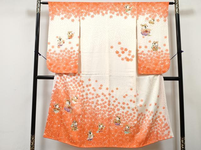 平和屋着物∵女の子　十三参り　子供　祝着　駒刺繍　唐子遊び　金彩　逸品　DABE7427ma｜平和屋