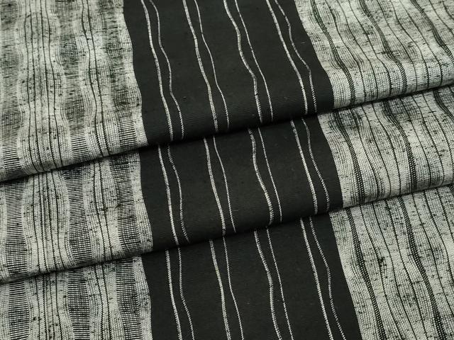 平和屋着物▽上質な紬　単衣　縞　黒地　正絹　逸品　DABF8940sf｜平和屋