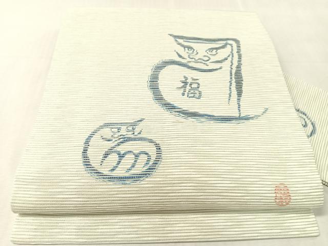 平和屋着物●九寸名古屋帯 作家物 紙布 藍 だるま ラメ糸 正絹 逸品 CABJ7584vp|平和屋