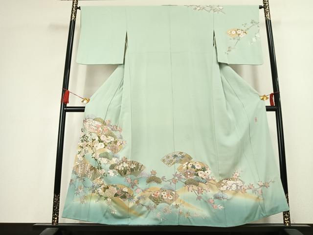 平和屋着物●訪問着 中国三大刺繍 汕頭刺繍 スワトウ刺繍 相良刺繍 総刺繍 作家物 地紙花文 暈し染め 金彩 正絹 逸品 AABK1659fy｜平和屋