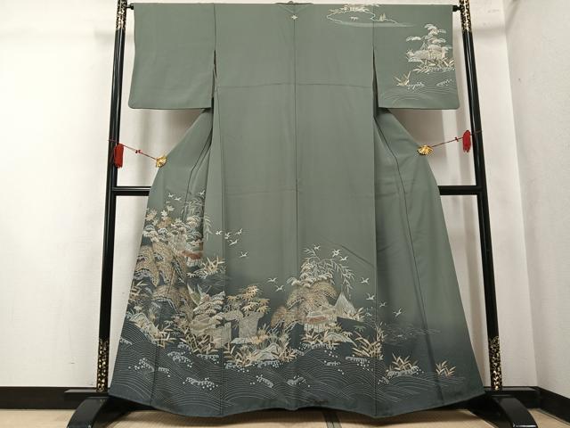 平和屋着物●訪問着　浜松風景群れ鶴文　暈し染め　金彩　正絹　逸品　AABK7037ph｜平和屋 30,420円