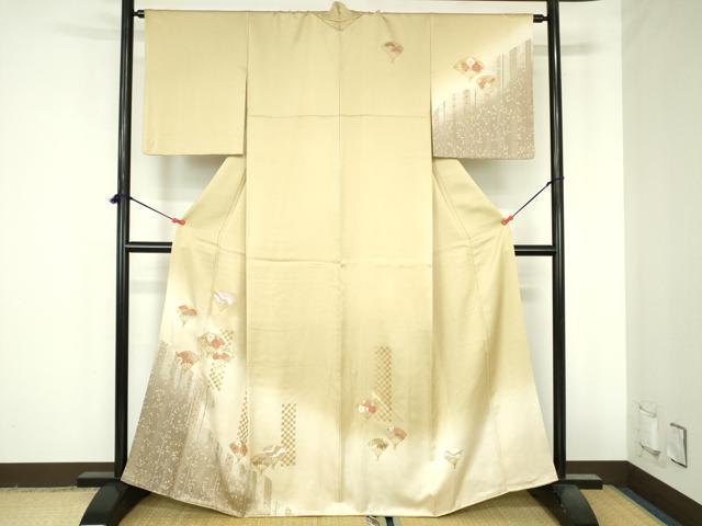 平和屋着物●訪問着　扇面花文　暈し染め　金彩　反端付き　正絹　逸品　DABH0850op｜平和屋