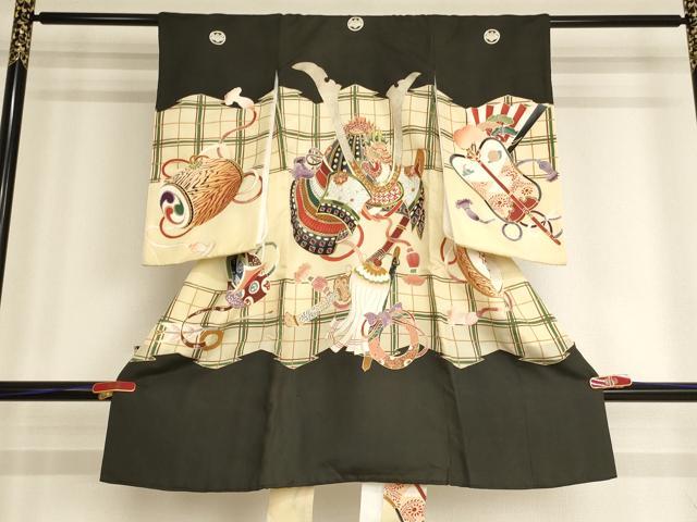 平和屋着物[]お宮参り　男の子　祝着　産着　初着　のしめ　駒刺繍　兜　金彩　正絹　逸品　AABG3186ja｜平和屋