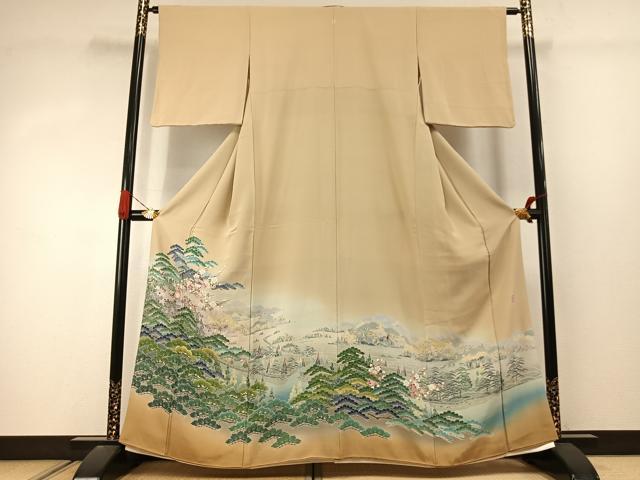 平和屋着物●十日町友禅作家　阿部佳雪　色留袖　風景枝梅松文　暈し染め　正絹　逸品　AABJ4378fy｜平和屋