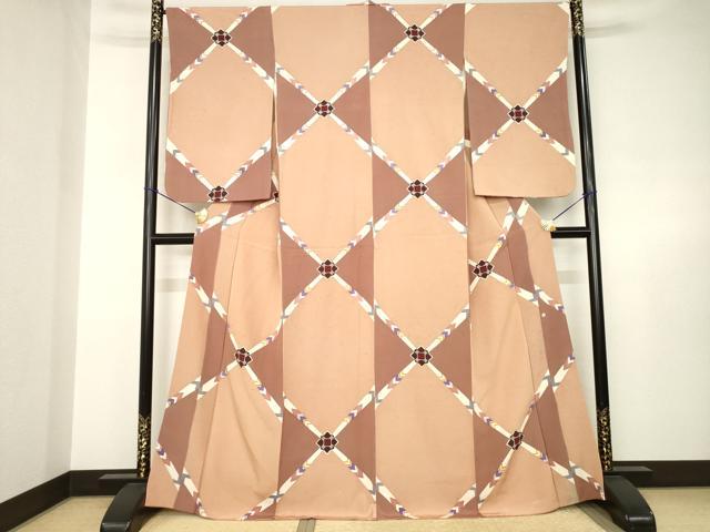 平和屋着物●染織作家 渋紙型 渋谷和子 小紋 幾何学文様 金銀彩 正絹 逸品 AABJ6776ck|平和屋