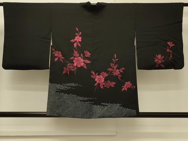 平和屋着物＃羽織　刺繍　霞枝花文　黒地　正絹　逸品　CABH7135in｜平和屋