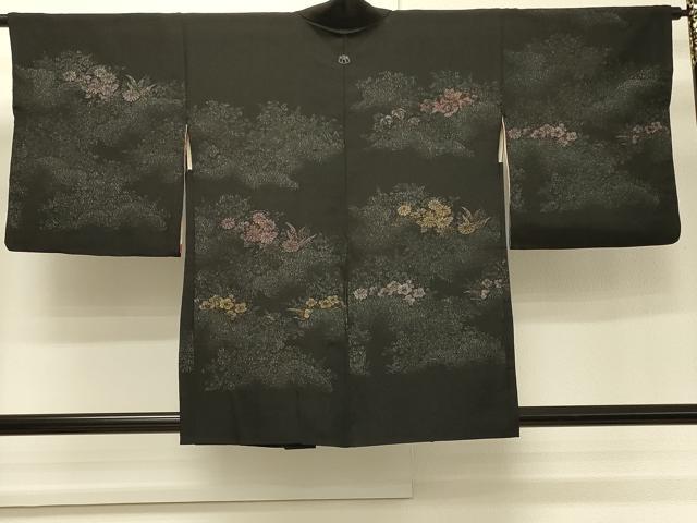 平和屋着物＃羽織　寿光織　草花文　黒地　金銀糸　正絹　逸品　CABH7155in｜平和屋 10,010円