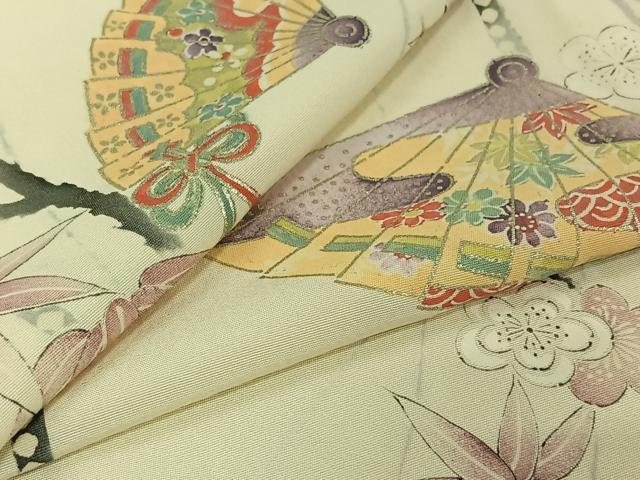 平和屋着物▽上質な小紋 単衣 手描き 扇面花文 金彩 正絹 逸品 AABJ0257jh|平和屋