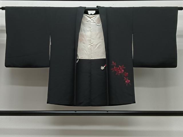 平和屋着物#羽織 総刺繍 枝花文 黒地 正絹 逸品 CABG3966ua|平和屋