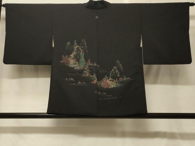平和屋着物＃羽織　風景文　黒地　金銀糸　正絹　逸品　CABG8222in｜平和屋