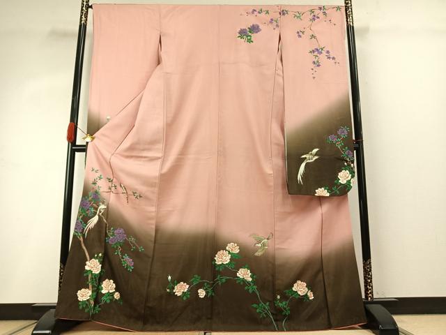 平和屋着物●豪華振袖　花鳥文　暈し染め　金通し地　正絹　逸品　AABI9270fy｜平和屋