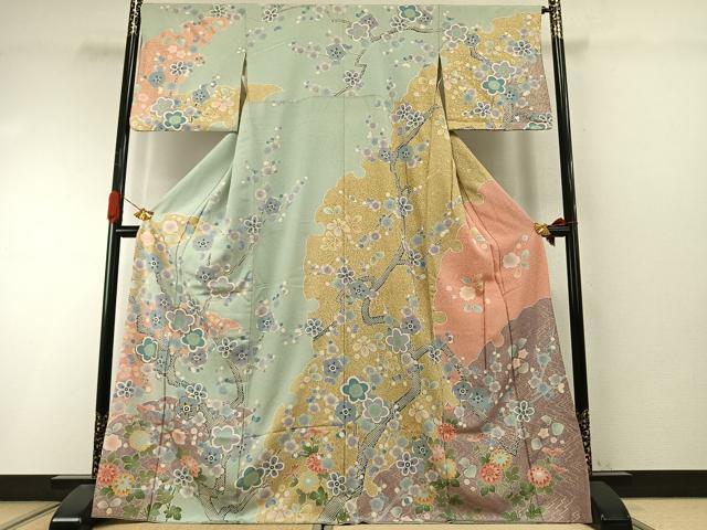 平和屋着物●訪問着　駒刺繍　草花文　金彩　正絹　逸品　AABI9282fy｜平和屋