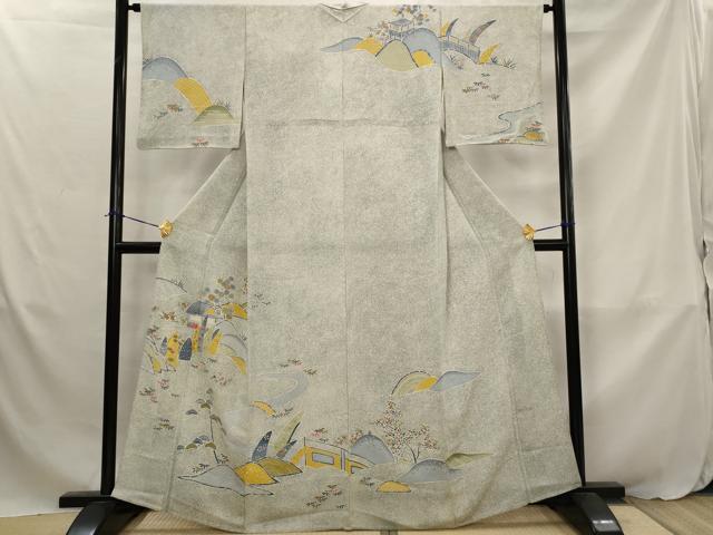 平和屋着物▽訪問着 単衣 型染め 風景文 金彩 大丸扱い 正絹 逸品 AABJ8769st|平和屋