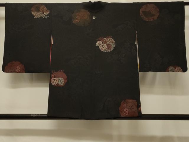 平和屋着物＃羽織　寿光織　草花丸文　黒地　銀糸　正絹　逸品　CABG8238in｜平和屋