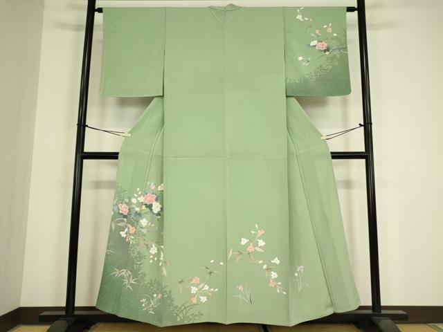 平和屋着物▽訪問着　単衣　友禅　草花シルエット　正絹　逸品　DABG0233az｜平和屋
