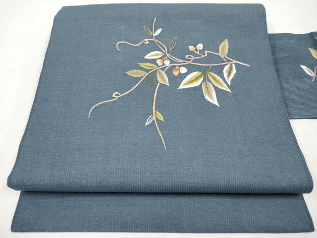 平和屋着物＊夏物　九寸名古屋帯　総刺繍　枝花文　正絹　逸品　CABK1613tx｜平和屋