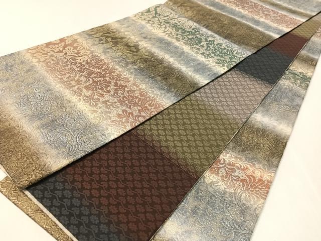 平和屋着物●両面　全通柄袋帯　横段更紗文　金糸　正絹　逸品　未使用　CABK4408vp｜平和屋