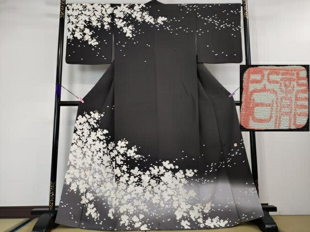 長閑やかさ屋中央局■限りない 高家染元 秀美 十日町友禅 短い訪問着 夜桜 紫黒いこと地 暈し染め 珠玉 DZAA4240kh5