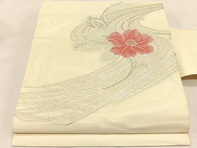 平和屋着物＊夏物　九寸名古屋帯　流水枝花文　金銀糸　正絹　逸品　CABJ4783fb｜平和屋